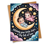 Wishing Your Little Stars A Sky Full Of Love Twins Baby Shower Card Pregnancy Gift For Expecting Mom Dad Newborn Congratulations New Parents - Size 6.3"x4.7" Blank Inside with Kraft Envelope