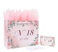 wishinside 13'' Large 18th Birthday Gift Bag Set with Handles, Greeting Card, Pink Tissue Papers and Stickers for 18 Year Old, Her, Girls, Daughter, Best Friend, 18th Design, 1 Pcs