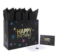 wishinside 13'' Large Stars Birthday Gift Bag Set with Handles, Greeting Card, Black Tissue Papers and Stickers for Men Boys Kids for Men's Birthday Party, Kids' Parties, Baby Shower, Baby Boy, 1 Pcs