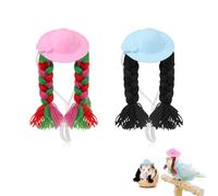 WishLotus 2PCS Mini Hats for Chickens and Small Pet, Funny Small Pet Hat with Braids Adjustable Chicken Hats for Hen Parrot Hamster Guinea Pig Lizard Costume Accessories (A)