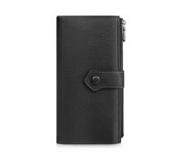 WishLotus Large Wallet for Women with RFID Blocking, Soft Leather Credit Card Holder with 13 Card Slots, Billfold Ladies Wallet with Double Zipper Pocket, Black, Classic