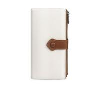 WishLotus Large Wallet for Women with RFID Blocking, Soft Leather Credit Card Holder with 13 Card Slots, Billfold Ladies Wallet with Double Zipper Pocket, White+Brown, Classic