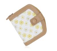 WishLotus Small Card Holder Wallet for Women, Daisy Flowers Cute Wallet with Zipper Pocket, Bifold Card Holder Coin Purse for Daily Use, Khaki, Cute