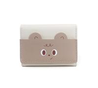 WishLotus Trifold Wallet for Women, Lovely Small Wallet with Cute Smiling, PU Leather Card Holder Wallet for Young Lady, White+Brown, Cute