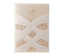 WISHMADE 50 Pieces Ivory Laser Cut Wedding Invitations Cards kit with Lace Sleeve Flower Pocket Design Cardstock for Bridal Shower (Pack of 50pcs)