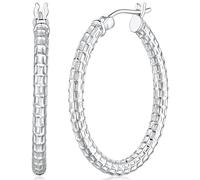 WISHMISS Sterling Silver Hoop Earrings for Women Large Thick Silver Snake Bone Engraved Silver Jewellery 30mm x 3mm, Cubic Zirconia, Cubic Zirconia