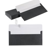 Wishop 50 Pack Shiny #10 Business Envelopes Self Seal Standard Envelopes with Gold Stickers for Office Checks, Business Cards, Letter Mailing Invoices, 4.13 x 9.49 Inches (Black)