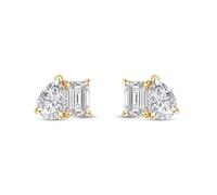Wishrocks Emerald and Pear Cut Lab Created Moissanite Diamond Toi et Moi Stud Earrings for Women Girls Sterling Silver 14K Gold Plating Jewelry Gift for