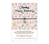 WishStrings ‘Cheers, Happy Birthday’ Wish Bracelet on Card | Thoughtful Gift for Friends & Family | Meaningful Keepsake | Charm Bracelet | Sentimental Token for a Birthday Card