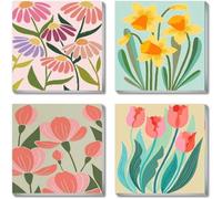 Wishtokee Pack of 4 Paint by Numbers Adult DIY Paint by Numbers Hand Painted Oil Painting Kits with Brushes and Acrylic Paints Canvas for Children Beginners Without Frame Flowers 20 x 20 cm