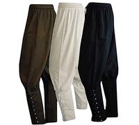 WISHU Men's Ankle Banded Pants Medieval Viking Navigator Pirate Costume Trousers Renaissance Gothic Pants, White, S