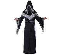 WISHU Mens Halloween Costume Sorcerer Robe, Medieval Vintage Renaissance Hooded Gown Cloak Cape, Black, S (Length 60.8")