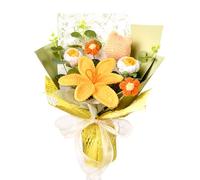 Wishwell Pop Knitted Flowers Bouquet - Crochet Tulip Rose Daisy Handmade Crochet Flowers Bouquet for Graduation Mother's Day Father's Day Birthday Gifts Home Décor Yellow