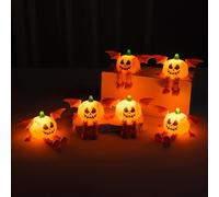 Wisifayardin 6pcs Halloween Light Up Pumpkin Jack-o'-Lantern, LED Orange Bat Wing Pumpkin Toys, Battery Operated Plastic Mini Pumpkins for Tabletop Fall Harvest Thanksgiving Halloween Decorations
