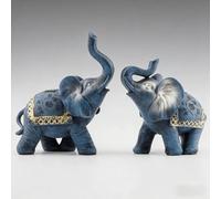 Wisifayardin Blue Thai Couple Elephants Figurines Statues Elephant with Trunk Up Gifts for Desktop Decoration Home Crafts Ornament