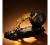 Wisifayardin Bronze Accent Heavy Ball Sisyphus Sculpture - Struggler Statue - Modern Resin Decor for Office or Living Room, Sportsman Figurine Ornament, and Sculptures Decoration