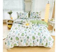 WISIYLE Prehistoric Animal Bedding Set, White Duvet Cover with Tiny Dinosaurs, Trees and Clouds, 3 Piece Set QLSJT029