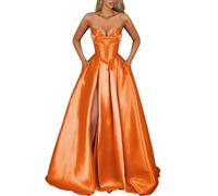 WISIYLE Women's Sequin Satin Ruched Bodice Wedding Guests Dresses Strapless Long Anniversary Gown DSJ061 Orange UK16
