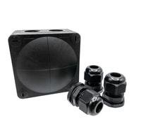 Wiska 308 Black Junction Box with 3 x 20mm M20 IP68 Cable Glands IP66 IP67 Outdoor Electrical Enclosure 85 x 85 x 51 mm