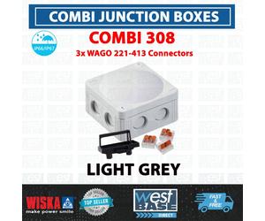 Wiska COMBI 308 Junction Box +3x3 Pole 221-413 WAGO IP66/IP67 Grey 85x85x51mm