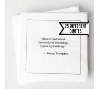 WISKINS Cocktail Napkins with 25 Unique Drinking Quotes - Set of 50 White Cloth Napkins for Party, Wedding, Bachelorette, Birthday, Bridal Shower, Custom Decor, Bar Supplies, and Cocktail Events