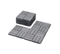 WISLAS 30 PCS Interlocking Deck Tiles Checker Pattern, 12" x 12" Square Light Gray Acacia Hardwood Outdoor Flooring for Patio, Bancony, Pool Side