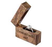 Wislist Wooden Engagement Ring Box Small Slim Flat Ring Case for Proposal,Wedding (Grow old with me?)
