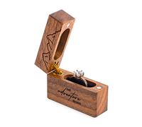Wislist Wooden Engagement Ring Box Small Slim Flat Ring Case for Proposal,Wedding (The adventure begins)