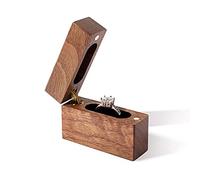 Wislist Wooden Engagement Ring Box Small Slim Flat Ring Case for Proposal,Wedding (Walnut Wood)
