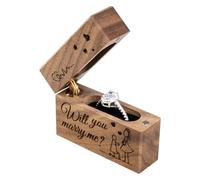 Wislist Wooden Engagement Ring Box Small Slim Flat Ring Case for Proposal,Wedding (Will you marry me)