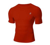 WISMBOX Men's Compression Shirt, Short Sleeve Quick Dry T-Shirt, UPF 50+ Sun Protection Base Layer Gym Top for Running Football Tomato Red