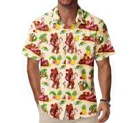 WISMBOX Men's Hawaiian Shirt Short Sleeve with Pocket, Funny Bigfoot & Flamingo Print Casual Button Down, Summer Festival Party Aloha Top