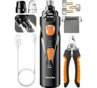 Wismika Dog Nail Grinder with LED Light, Quiet 3-Speed Nail Trimmer for Dogs, USB Rechargeable Pet Nail File with 3 Grinding Wheels & Clippers for Small, Medium and Large Dogs