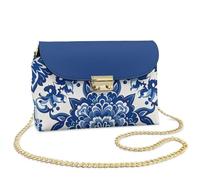 Wismoutput Blue Boho Flower Womens Leather Shoulder Bag 2-Piece Purses Set Portable Cell Phone Pouch Sling Bags