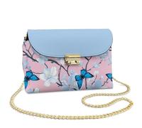 Wismoutput Blue Butterfly Flower Womens Leather Shoulder Bag 2-Piece Purses Set Portable Cell Phone Pouch Sling Bags