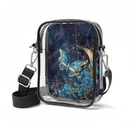 Wismoutput Blue Butterfly Moon Transparent Crossbody Bags Anti-Scratch Clear Tote Bag Cell Phone Wallet Pouch Waterproof Small Tote Bags