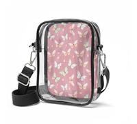 Wismoutput Butterfly Print Transpatent Crossbody Bag Waterproof Clear Tote Bag with Adjustable Strap for Concert Festival Sports Event