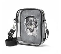 Wismoutput Cool Wolf Womens Clear Crossbody Bag Cell Phone Wallet Purses Transparent Tote Bag for Stadium Events Concert Sports Festivals