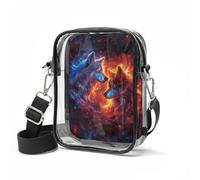 Wismoutput Fire Wolf Transpatent Crossbody Bag Waterproof Clear Tote Bag with Adjustable Strap for Concert Festival Sports Event