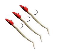 wisoolkic 3Pcs Lure Bait Fishing Soft Head Fish Bass Hook Tackle Pike Boat Barbed Vivid Sinking Perch Worm Luminous Grouper, Red Head White Body
