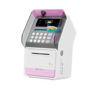 wisoolkic Children Gift ATM Piggy Bank Fun and Educational Money Saving Box for Teaching Kids Financial Habits Boys and Girls On Birthdays and Parties Auto, Pink, 15.5x17.5x27cm