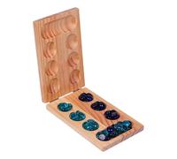 wisoolkic Elegant Wooden Mancala Board Game Set With Sturdy Board Fun Play With Glass Chess Pieces Durable Enough For Repeat Classic Strategy Wood Mancala Game For Teen