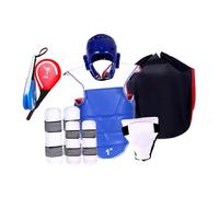 wisoolkic Karate Sparring Gear Includes Headgear Shin Guards Arm Guards Groin Protector Red Blue Kick Pads Training Equipment Thickened Adjustable Padded Taekwondo Chest Guard, Blue, 130 to 150cm