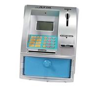 wisoolkic Kids Piggy Bank Toy Featuring Cash Container Mini ATM And Interactive Backlight Function For Fun Learning Experience Piggy Bank Cash Container Mini ATM Toy, silver blue, 13x13.5x17cm