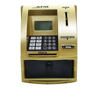 wisoolkic Kids Piggy Bank Toy Featuring Cash Container Mini ATM And Interactive Backlight Function For Fun Learning Experience Piggy Bank Cash Container Mini ATM Toy, gold, 13x13.5x17cm