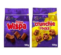Wispa Bitsa 100g & Crunchie Rocks Chocolate 100g, 2 Pack | Variety Pack,TWO CADBURY FAVOURITES,cadbury sweets