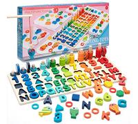 Wisplye Montessori Magnetic Fishing Game Wooden Puzzle Rainbow Fishing Toy for Children 4 5 6 Years Numbers Letters of the Alphabet Learning Shapes and Colours