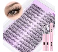 Wispy Cluster Lashes Kit Natural Lash Extension Kit Cat Eye Lashes Individual Clusters 252Pcs C Curl Eyelash Clusters with Lash Bond and Seal Eyelashes Individual Kit, 7-15MM