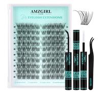 Wispy Lash Extension Set, Natural Eyelash Extensions Set, 100 Pieces, Individual Eyelash Clusters, Left and Right, C Curl with Bond and Seal Eyelash Glue and Eyelash Extension Tweezers (Sunup, 14