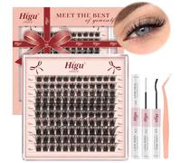 Wispy-Lashes-Cluster Kit 10-18mm, Higu clace Natural-eyelashes Cluster Kit D curl, Individual-Lashes Kit with Lash Bond and Seal and Tweezers, DIY Eyelash Extensions Kit at Home(SLENDER02 10-18MM）